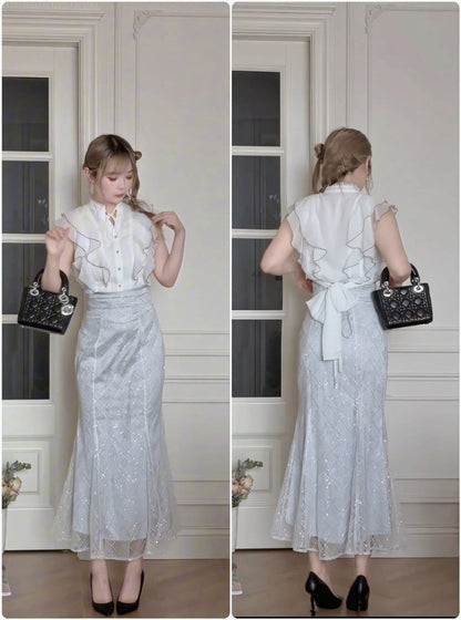 Elegant Blue Sequin Mermaid Skirt - Smyster