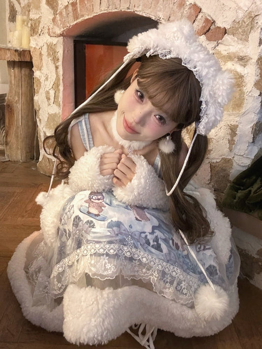 Weißes Plüsch-Haarband mit Bärenohren