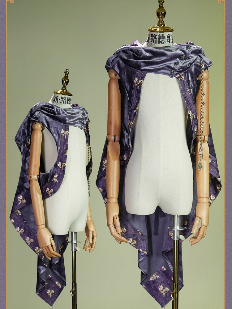 Yellow & Purple Checked Pattern Lolita Cape with Embroidered Details - Neoludwig