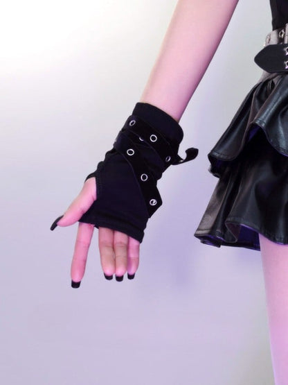 Black Details Cyberpunk Gloves Buckle
