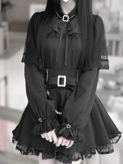 Top: Jirai Darkly Elegant Flowing Neckline Sleeves Cape Illusion Kei Black