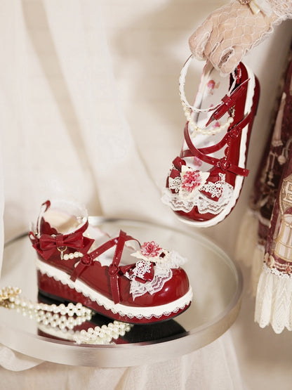 Design Trim Platforms Buckle Red Chain Bow Lace With Heart Detachable at Floral Beaded Top