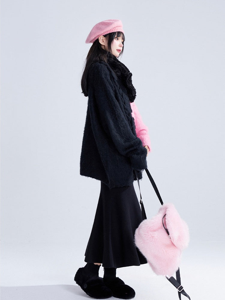 Midi Skirt High-Waisted Elegant Mermaid Thick Black A-Line