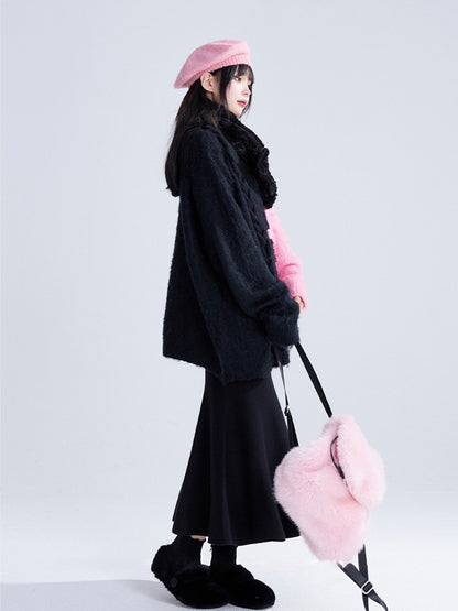 Midi Skirt High-Waisted Elegant Mermaid Thick Black A-Line