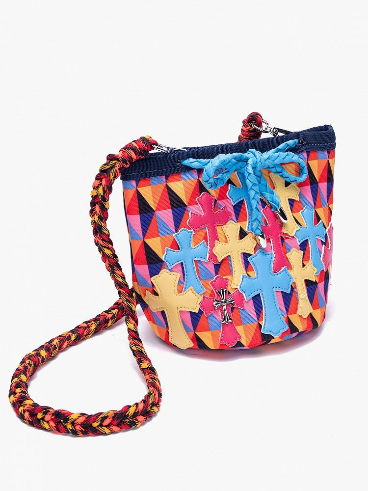 Cross Diamond Pattern Colorful Strap Bag Accents Crossbody Braided Multicolor With