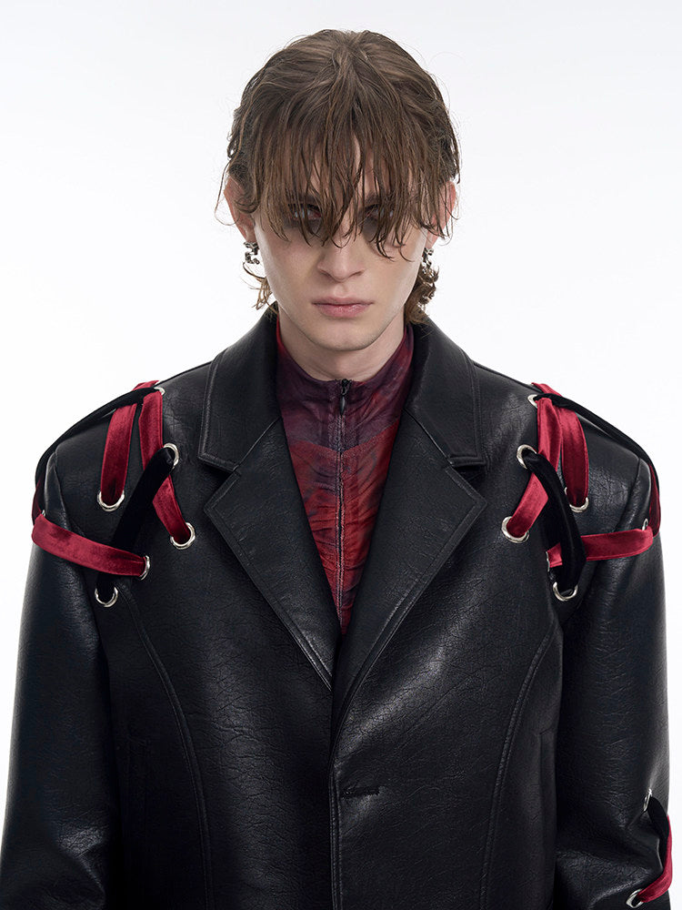 Velvet Jacket Black Cropped Shoulder with Crisscross Pads Straps Men's