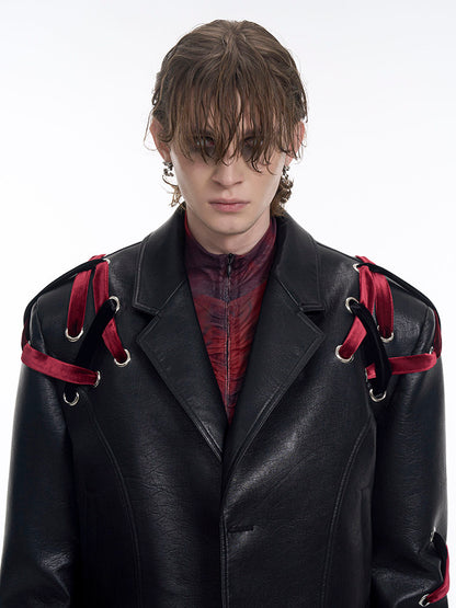 Velvet Jacket Black Cropped Shoulder with Crisscross Pads Straps Men's