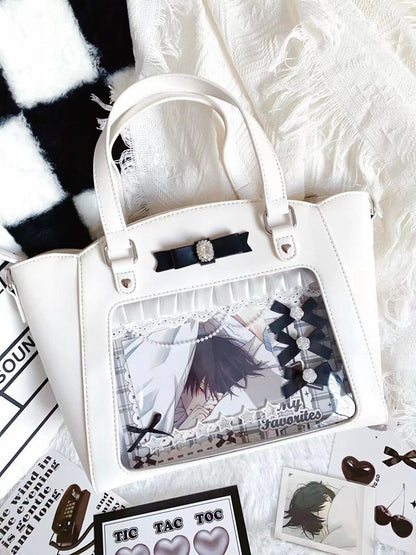 3 Colors Sweet Transparent Window Handbag with Bowknot & Ruffled Trim - Vigorous Girl