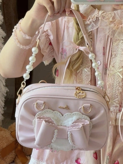 3-Way Leather Sweet Details PU Pink Lolita - Bag Beads