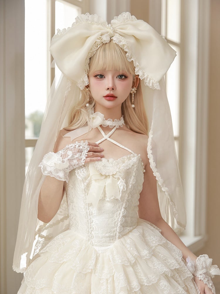 Bow Big Veil Head Creamy