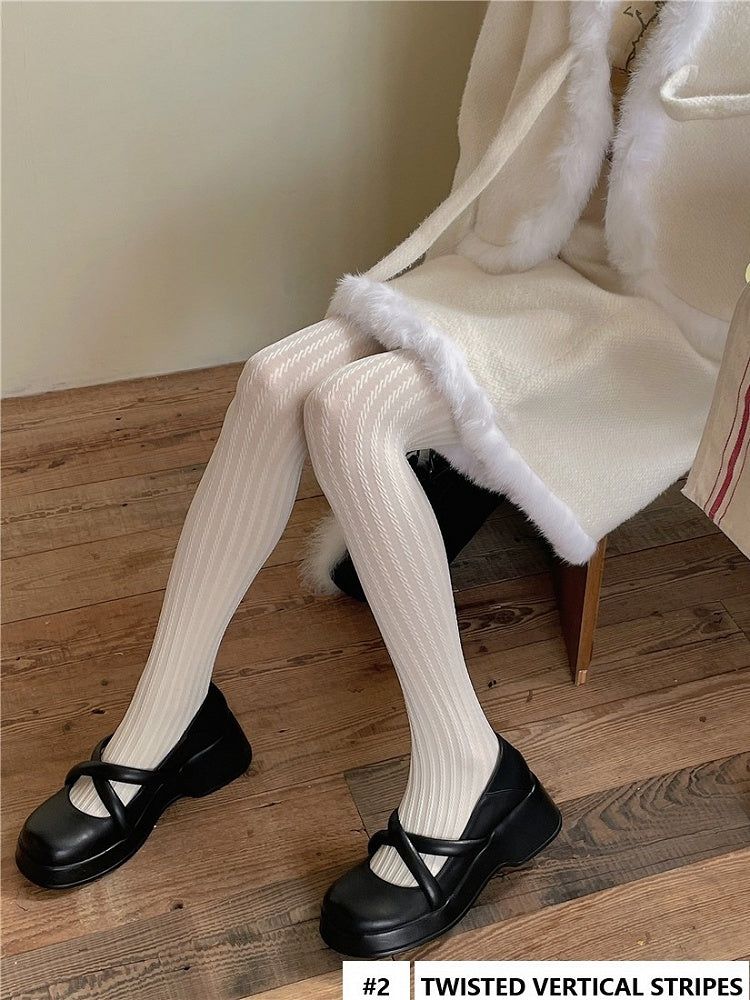 Pattern Options Tights White Striped With 5