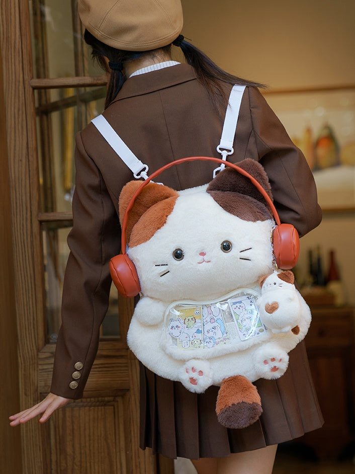 Weißer süßer Plüschrucksack in Katzenform, mittlere/große Größe