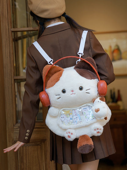 Weißer süßer Plüschrucksack in Katzenform, mittlere/große Größe