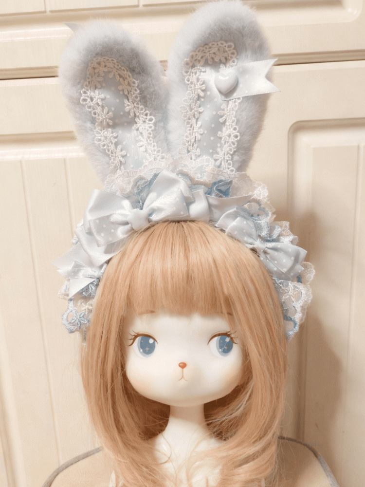 Ear Lolita KC Bowknot Bunny Sweet Blue Lace