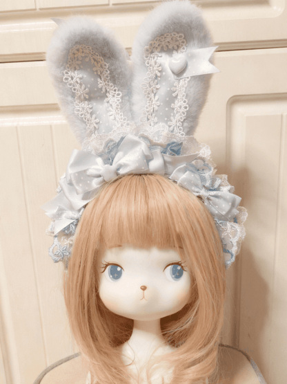 Ear Lolita KC Bowknot Bunny Sweet Blue Lace