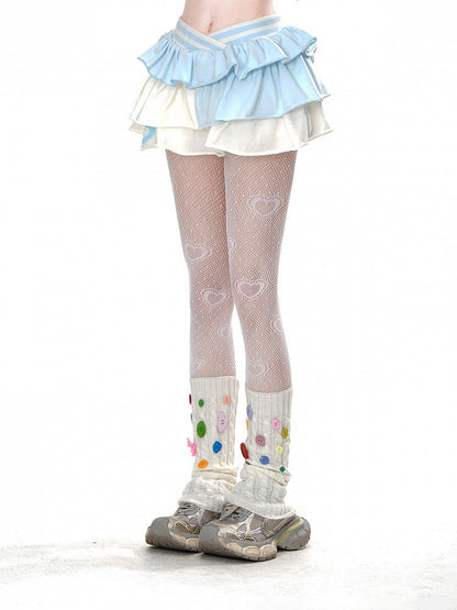 Apricot &amp; Blau Spitzbund Taille Stufenrüschen Glamouröser Minirock