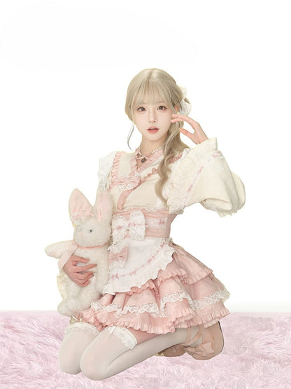 Sash with Pink and White Lace Apron Bow Trim Accents