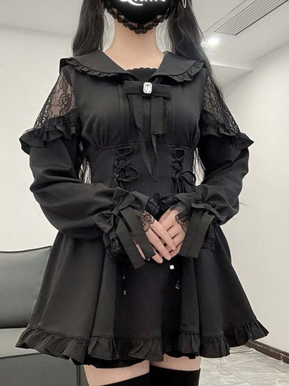 Matrosenkragen, Kleid mit Schnürdetail, Shorts mit Rüschenbesatz, Fliege