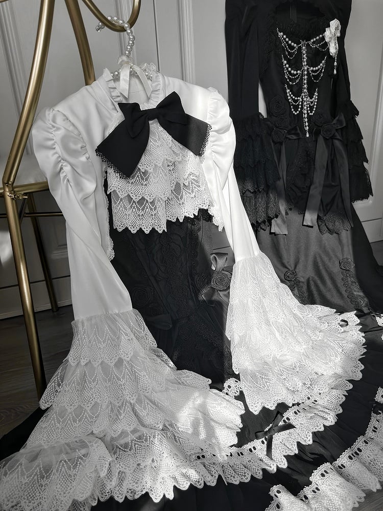 White White Gothic Lolita Layered Bell Sleeves Bolero - LeMiroir LeMiroir | LilyVow