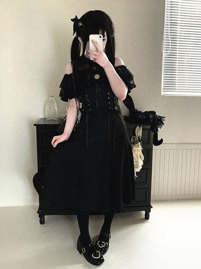 Off-Shoulder Jacquard Dress with Bow Accents, Peter Pan Collar, 4 Colorways - Kitty Bxllet