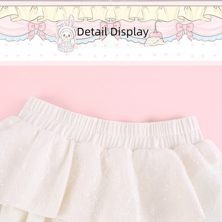 Sequin White Tiered Skirt with Integrated Shorts - serendipity