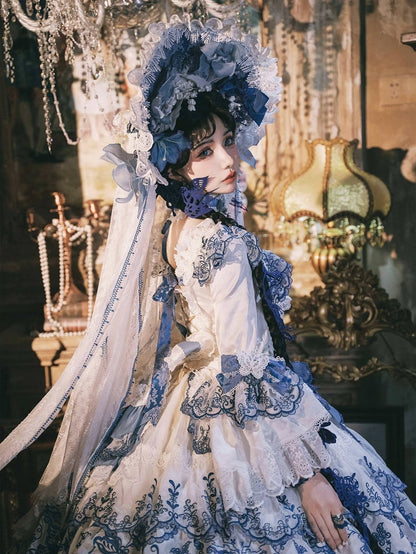 Blue Bonnet and with White Detachable Veil