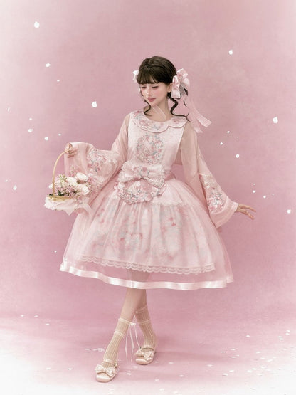 Modern Hanfu Lolita Blouse with Rabbit & Peach Embroidery - Yimu Walnut