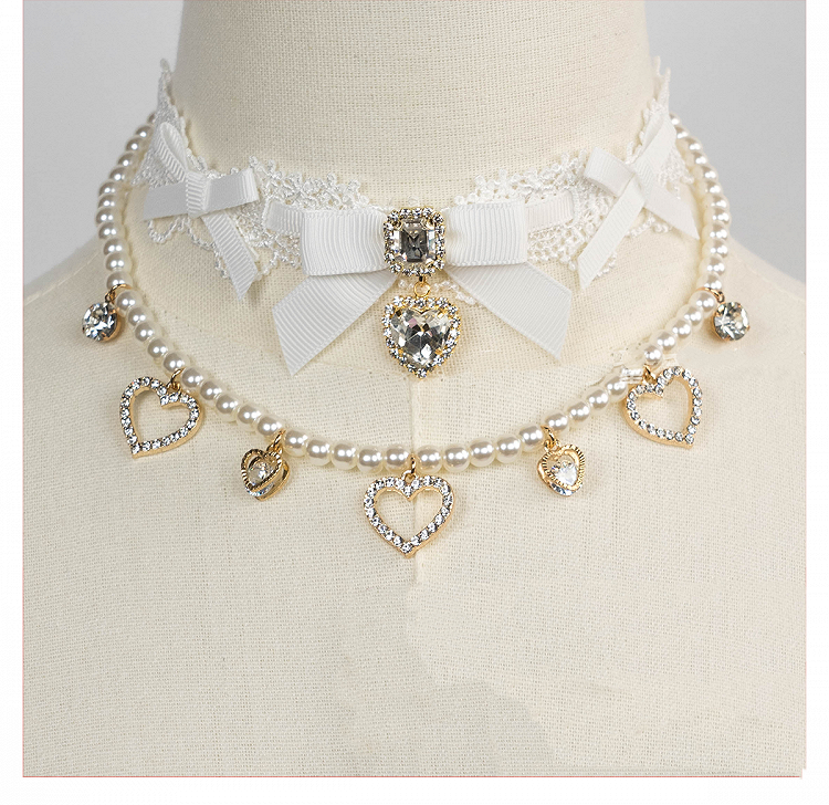 Chain Layer 11 Detachable Double Beaded Heart Jirai Choker Kei Charms Rhinestone with Options