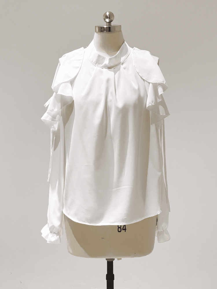Kei Chiffon | Blouse Cut-Out Flounce Shoulder Seiso Style Jirai