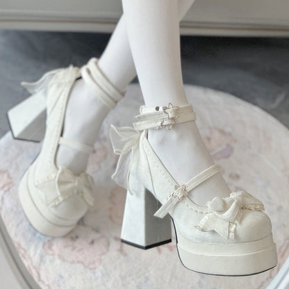 Top 11CM Bow Heels Platform Lolita Sweet White at High