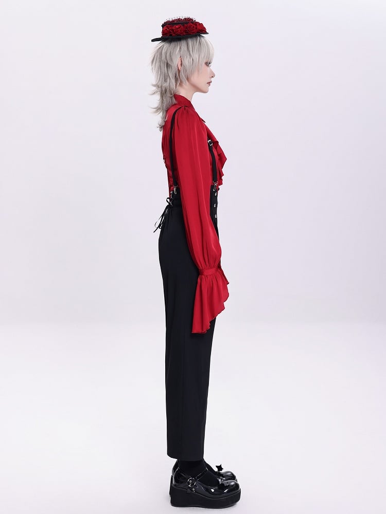 Black High-Waist Ouji Pants with Zip, Buckle Straps, and Shoulder Clips - DevilInspired Exclusive Collection