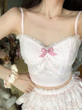 Adjustable Straps Cami Pink Embroidery  Floral Top With Lace