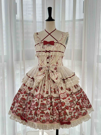 und Lolita-Rock mit süßem Erdbeerpullover und Teddy-Print