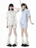 Pyjama-Set mit Welpen-Print, Blau/Cremefarben, allover, süß, hellgelb