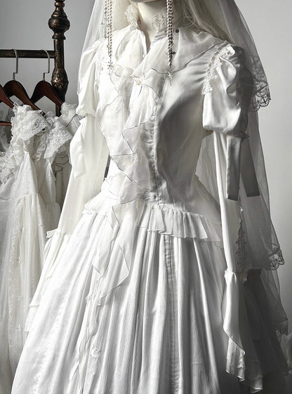 White Shiro Long Sleeves with Flounce Cuffs Gothic Lolita Blouse