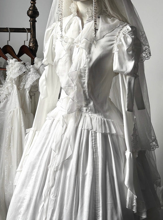 White Shiro Long Sleeves with Flounce Cuffs Gothic Lolita Blouse