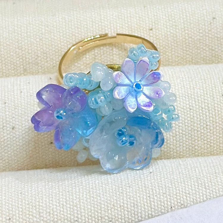 4 verstellbare Perlenring-Optionen Farbe Y2K Floral