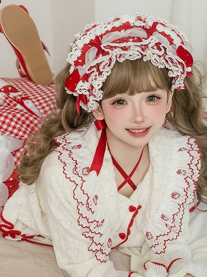 Hairband Strawberry Pink/Red/Blue with Lolita Accents Lace Trim