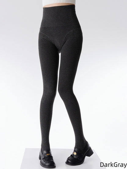Dark Fishbone Version Warm High-Waist Gray/Black Tights Slimming Fleece-Lined