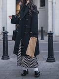 Black Notched Collar Double-Breasted Woolen Coat
