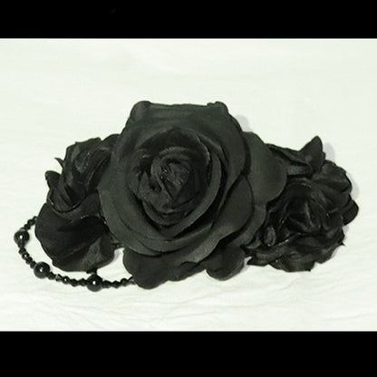 Black/Blue/Red Charm Hairclip Beaded Floral Design