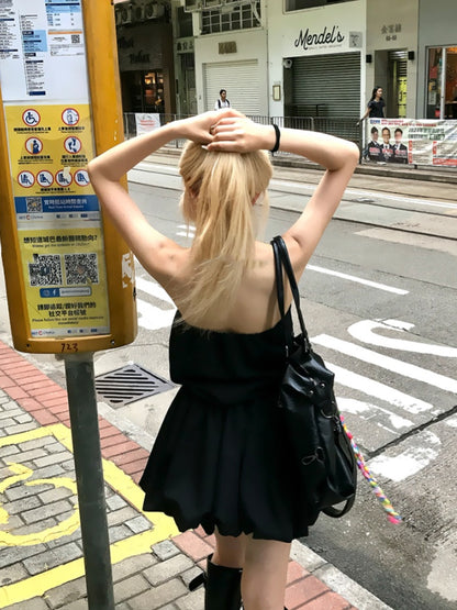 Rock Selbstbinden Strap Ausschnitt Glamouröses Trägerloses Kleid Schwarz Bubble