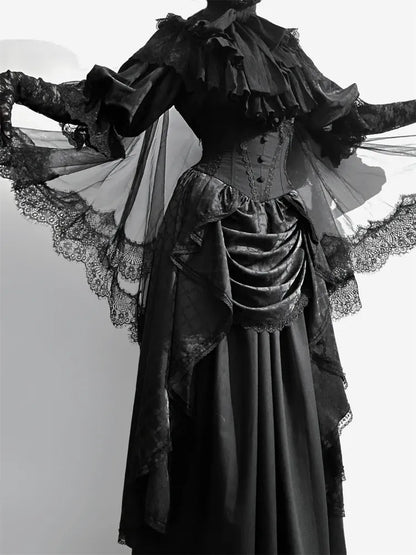 Black Boned Corset Waist Skirt High Waist Aristocrat Gothic Lolita Skirt