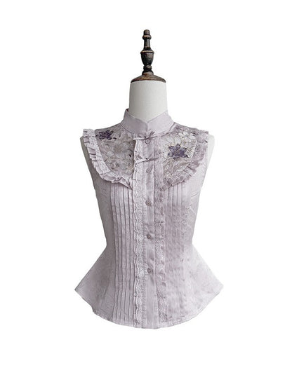 Lavender Sleeveless Embroidered Blouse - Yimu Walnut