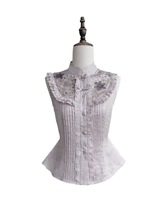 Lavender Sleeveless Embroidered Blouse - Yimu Walnut