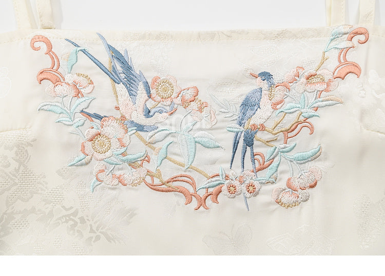 キャミソールと刺繍のトップス アプリコットバードフローラル