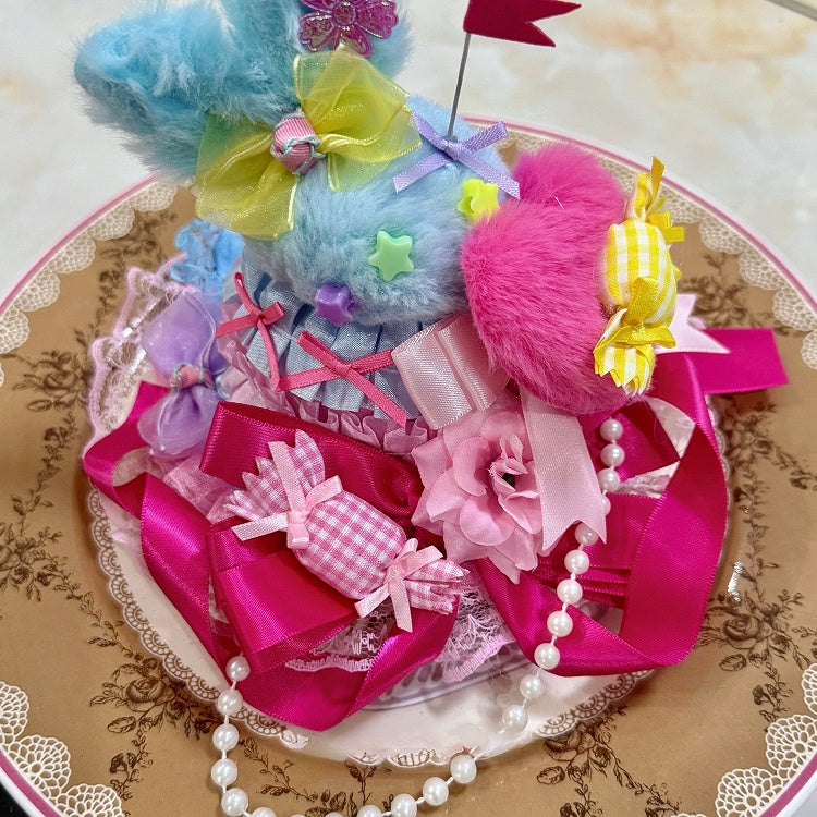 Colorful Mini Hat Candy Bowknot Charm Details Beaded