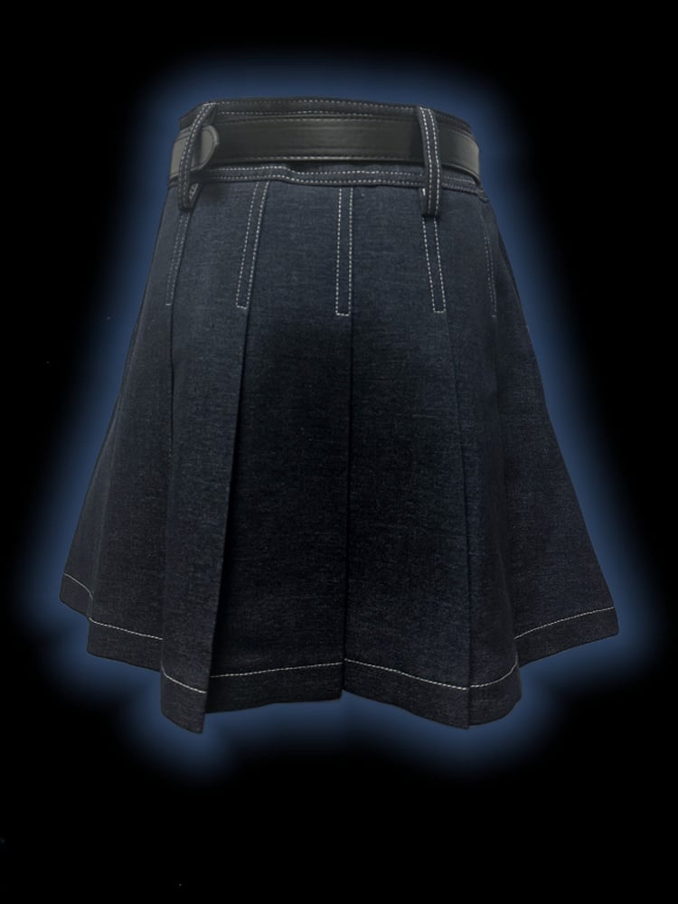 Y2K ダークブルー文字 クロスチャーム パンクロック デニム プリーツスカート