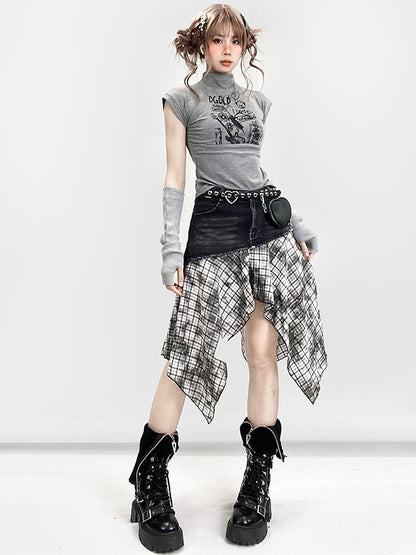 Kariertes Taschentuch SchwarzWeiß Y2K Muster Rocksaum