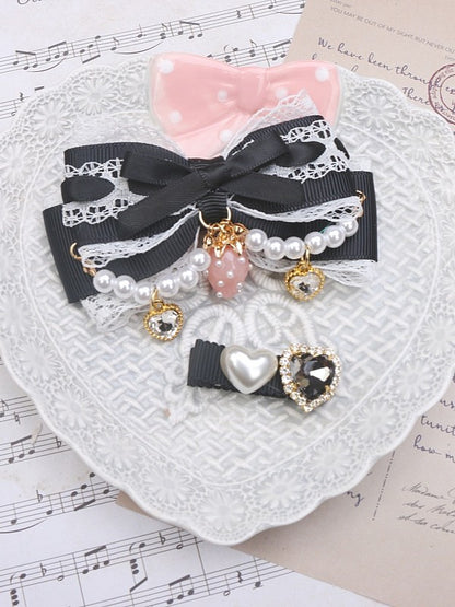 Kei Pearl Color Chian Hairclips Jirai Charm Strawberry Set Options 6 Bowknot